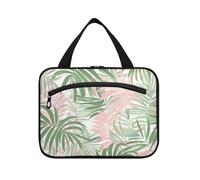 Pink and Green Palm Leaf Jungle Hanging Large Capacity Travel Cosmetic Bag with Hook, Designer Washable Bags for Men for Travel Accessories Backpacking cartera para maquillaje L