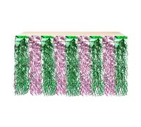 Pink and Green Tinsel Table Skirt, 2Pack 275 x 75cm Wavy Foil Fringe Table Skirts for Witch Princess Themed Party Cosplay Birthday Summer Party Table Decorations