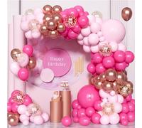 Pink and Hot Pink Balloon Arch Kit,100 Pcs Hot Pink Rose Gold Balloon Garland Kit with Confetti Balloons for Birthday Baby Shower Wedding Engagement Anniversary Party Decorations
