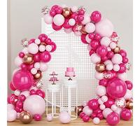 Pink and Hot Pink Balloon Arch Kit, 144Pcs 5 12 18 Inch Pink Rose Gold Metallic Confetti Party Balloons Garland for Birthday Baby Shower Wedding Engagement Anniversary Party Decorations Supplies