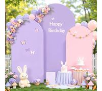 Pink and Lavender Arch Backdrop Cover 6FT 5FT 4FT Arch Covers Stretchy Backdrop Set of 3 Wedding Arch Cover Spandex Fitted Double-Color Fabric Arch Covers for Party Baby Shower Birthday Decoration