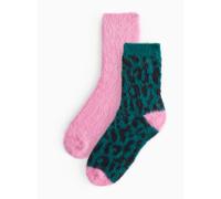 Pink And Leopard Print Brushed Cosy Socks 2 Pack 4-8