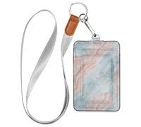Pink and Light Blue Marble Texture Leather Badge Holder for Women with Lanyard and 3-Card Capacity id Holder for Staffs Officers Students Doctors Employees