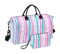 Pink and Light Blue Stripe Pattern Doodle Art Decorative Carry On Personal Item Bag Gym Sports Duffel Bags with Toiletry Bag for Business Trips 2 Pcs Set maletín de para Mujer