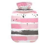 Pink and Light Gray Stripe Pattern Doodle Art Cute hot Water Bottle with Soft Cover, 1L Water Bags for Neck Shoulder Warmer,Pain Relief,Bolsa de agua Caliente para el Dolor