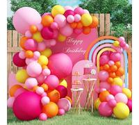Pink and Orange Balloon Garland Kit, 103 PCS Baby Pink Hot Pink and Orange Balloon Arch with Peach Yellow Balloons, Retro Pink Balloons for Princess Tropical Hawaiian Theme Birthday Party Decorations