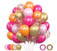 Pink and Orange Balloons 62pcs - 12 Inch Pastel Pink Hot Pink Orange Balloons with Gold Balloon Confetti Helium Balloon for Girls Women Birthday Hen Party Bridal Shower Wedding Engagement