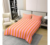 Pink and Orange Duvet Cover King Size Stripes Bedding Quilt Cover 3 Pcs, 3D Print Reversible Bedding Set Ultra Soft Brushed Microfiber Bed Set Bedroom Decor, 2 Pillowcases b5873