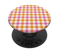 Pink and Orange Gingham Plaid Aesthetic Check Pattern PopSockets Adhesive PopGrip