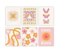 Pink and Orange Wall Art Preppy Room Decor Aesthetic Posters 70s Decor Trendy College Dorm Decorations for Teen Girls Bedroom | Pack of 6, Unframed 8x10