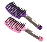 (Pink and Purple) 2pcs Curved Massage Hair Combs - Anti-static Boar Bristle Scalp Massage Comb For Hair Detangling And Curly Hair Styling