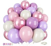 Pink and Purple Balloon,50PCS 12Inch Boho Balloons with Retro Purple Pink White Balloon for Bridal Girls Woman Birthday Baby Shower Party Wedding Party Decorations
