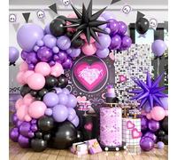 Pink and Purple Balloon Arch Garland Kit, Black Macaron Metallic Purple Pink Birthday Balloons, Star Foil Balloons for Kids Princess Girl Cartoon Theme Birthday Decorations Baby Shower Party Backdrop