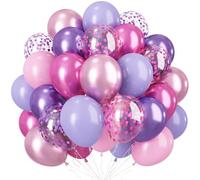 Pink and Purple Balloons, 60 Pcs 12 Inch Pastel Metallic Purple Pink Confetti Balloons with Magenta Balloon for Girls Women Birthday Baby Shower Bridal Shower Wedding Princess Party Decorations
