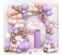Pink and Purple Balloons Arch Kit, 97pcs Pastel Lilac and Pink Balloon Arch Garland with Champagne Gold Balloons for Girls Women Birthday Party Decorations,Wedding,Baby Shower,Bridal Shower,Engagement