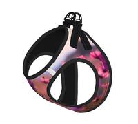 Pink and Purple Flowers Print Pet Leash Vest Soft Adjustable Step in Puppy Vest Outdoor Walking with Leash