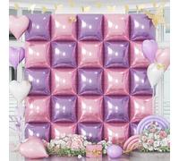Pink and Purple Square Foil Balloons Wall, 25PCS Double Sided Pastel Pink Metallic Purple Balloons Backdrop Tunnel Flat Background Decorations for Girls Women Butterfly Theme Birthdays Baby Shower