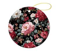 Pink And Red Floral Pattern Flower Christmas Tree Hanging Ornaments,2 Pieces, 7.2CM Round Double-Sided