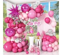 Pink and Silver Balloon Arch Garland Kit with Hot Pink Star Foil Balloons 4D Round Ball Balloons for Girl Women Party Birthday Baby Shower Party Decorations