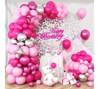 Pink and Silver Balloon Arch Kit, Hot Pink Pastel pink Balloons Garland with Metallic Magenta Silver Balloons Four Star Foil Balloon, for Wedding Engagement Princess Theme Birthday Party Decorations