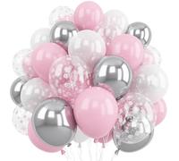 Pink and Silver Balloons, 60Pcs Winter Onederland Party Decorations, Pastel Light Pink Pearl White Metallic Silver Latex Balloon with Snowflake Balloon for Winter Wonderland Baby Shower Birthday Decor