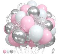 Pink and Silver Balloons - Pastel Pink, White, Metallic Silver Party Balloons for Girls, Kids, Wedding, Baby Shower, Graduation