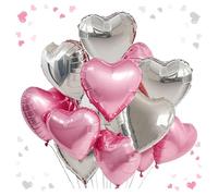 Pink and Silver Balloons, Pink Birthday Decorations, Birthday Balloons, 12PCS 18 Inch Heart Shape Foil Balloon for Baby Shower Engagement Wedding Party Decorations