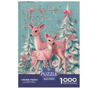 Pink And Silver Deer, Snowflakes, TreesPuzzles 1000 Pieces for Adults for Adults 1000 Piece Puzzle Educational Challenge Games Home Decoratio