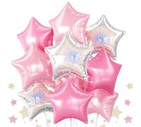 Pink and Silver Star Foil Balloons, 10PCS Pink Laser Silver Foil Stars Shape Balloon, 18 Inch Metallic Glitter Stars Balloons Helium for Girls Women Birthday, Princess, Anniversary Party Decoration