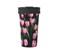 Pink and Tulips Insulated Coffee Mug,Stainless Steel with One-Click Lid,Keeps Drinks Hot Or Cold for Hours - Perfect for Coffee