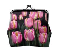 pink and tulips print coin purse for women,small womens wallet,small makeup bag for purse,ultra-thin retro change wallet, Black, One Size, Art Deco