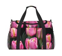 Pink and Tulips Print Print Functional Travel Tote Ample Space Travel Bag Foldable Carry On Tote for Weekender