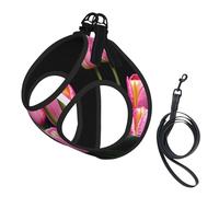 Pink and Tulips Print Print Soft Mesh Dog Harness and Leash Set Pet Puppy Cat Comfort Padded Vest No Pull Harnesses