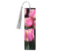 Pink and Tulips Printwooden Bookmarks Set for Reading, 5 Pc Thoughtful Cute Book Mark Clips Lovers Gifts
