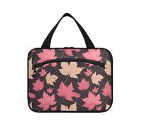 Pink and White Autumn Maple Leaves Hanging Toiletry Bag Men with Hook, Designer Essentials Hanging Toiletry Bags for Trip Essentials Work maleta para maquillaje L
