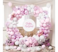 Pink and White Balloon Arch Kit, 140 Pcs Pastel Pink and White Balloon Garland Set with Metallic Pink Confetti Balloons for Girls Women Wedding Bridal Baby Shower Birthday Anniversary Party Decoration