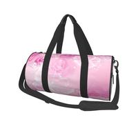 Pink and White Butterfly Print Round Duffel Bag, Canvas Overnight Travel Tote Bag, Waterproof and Tear-Resistant.Foldable Weekend Travel Bag