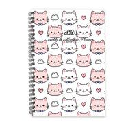 Pink and White Cats 2026 Notebook A5 To Do List Notebook Notebooks Journal 2026 for Women Diary/Planner for Exercise Week To View Monthly Year Diary Planner with Dotted Line Note Page Slim