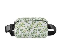 Pink and White Color Flamingo Illustration Mini Fanny Waist Pack with Adjustable Strap for Travel Vacation Running, Green Branch Olive Seamless Pattern, One Size