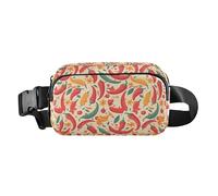 Pink and White Color Flamingo Illustration Mini Fanny Waist Pack with Adjustable Strap for Travel Vacation Running, Hot Chili Peppers Seamless Pattern, One Size