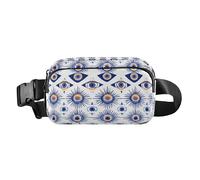 Pink and White Color Flamingo Illustration Mini Fanny Waist Pack with Adjustable Strap for Travel Vacation Running, Geometry Evil Eye White, One Size