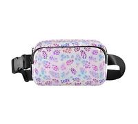 Pink and White Color Flamingo Illustration Mini Fanny Waist Pack with Adjustable Strap for Travel Vacation Running, Holographic Leopard Print on Gradient, One Size