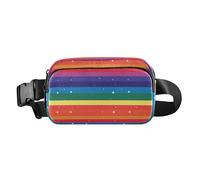 Pink and White Color Flamingo Illustration Mini Fanny Waist Pack with Adjustable Strap for Travel Vacation Running, Lgbt Glitter Rainbow Pride Flag, One Size