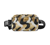 Pink and White Color Flamingo Illustration Mini Fanny Waist Pack with Adjustable Strap for Travel Vacation Running, Gold Pattern and Black, One Size