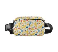 Pink and White Color Flamingo Illustration Mini Fanny Waist Pack with Adjustable Strap for Travel Vacation Running, Cute Fruits Bananas Apples Pears Scandinavian Style, One Size