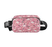 Pink and White Color Flamingo Illustration Mini Fanny Waist Pack with Adjustable Strap for Travel Vacation Running, Pink and White Color Flamingo Illustration, One Size