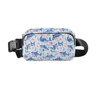Pink and White Color Flamingo Illustration Mini Fanny Waist Pack with Adjustable Strap for Travel Vacation Running, Ocean Shark Masco, One Size