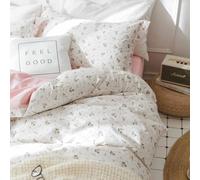 Pink and White Duvet Cover Full Size - 3 Pcs Floral Flower Leaf Pattern Printed Reversible Microfiber Comforter Cover Bedding Set - 80X90 Soft Aesthetic Cottage Preppy Bedroom Decor for Women Girls