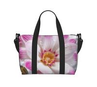 Pink and White Flower Printed Travel Duffel Bag for Women Men - Weekend Overnight Bags with Adjustable Shoulder Strap and Handle