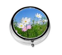 Pink and White Flowers This Small, Round, Three-Compartment Travel Pill Box is Perfect for Storing Daily medications, Vitamins, and on-The-go.